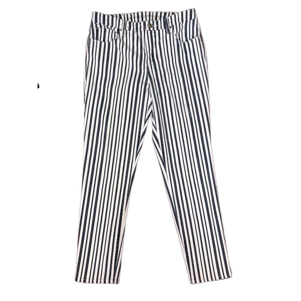 Chico's So Slimming Girlfriend Ankle Pants Beach Resort Blue White Stripe 6